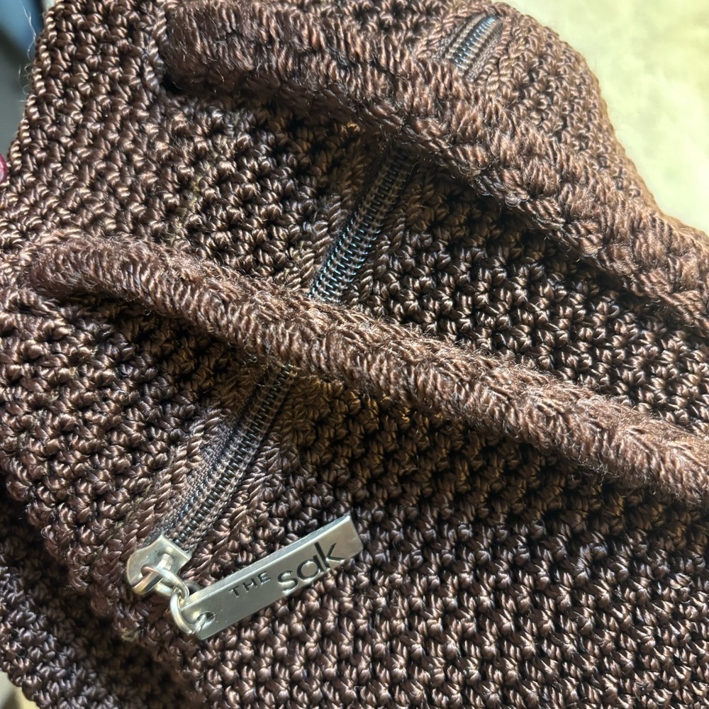 The Sak OMG Mini Backpack Chocolate Brown Crochet Knit Drawstring Pockets Boho - Picture 16 of 16
